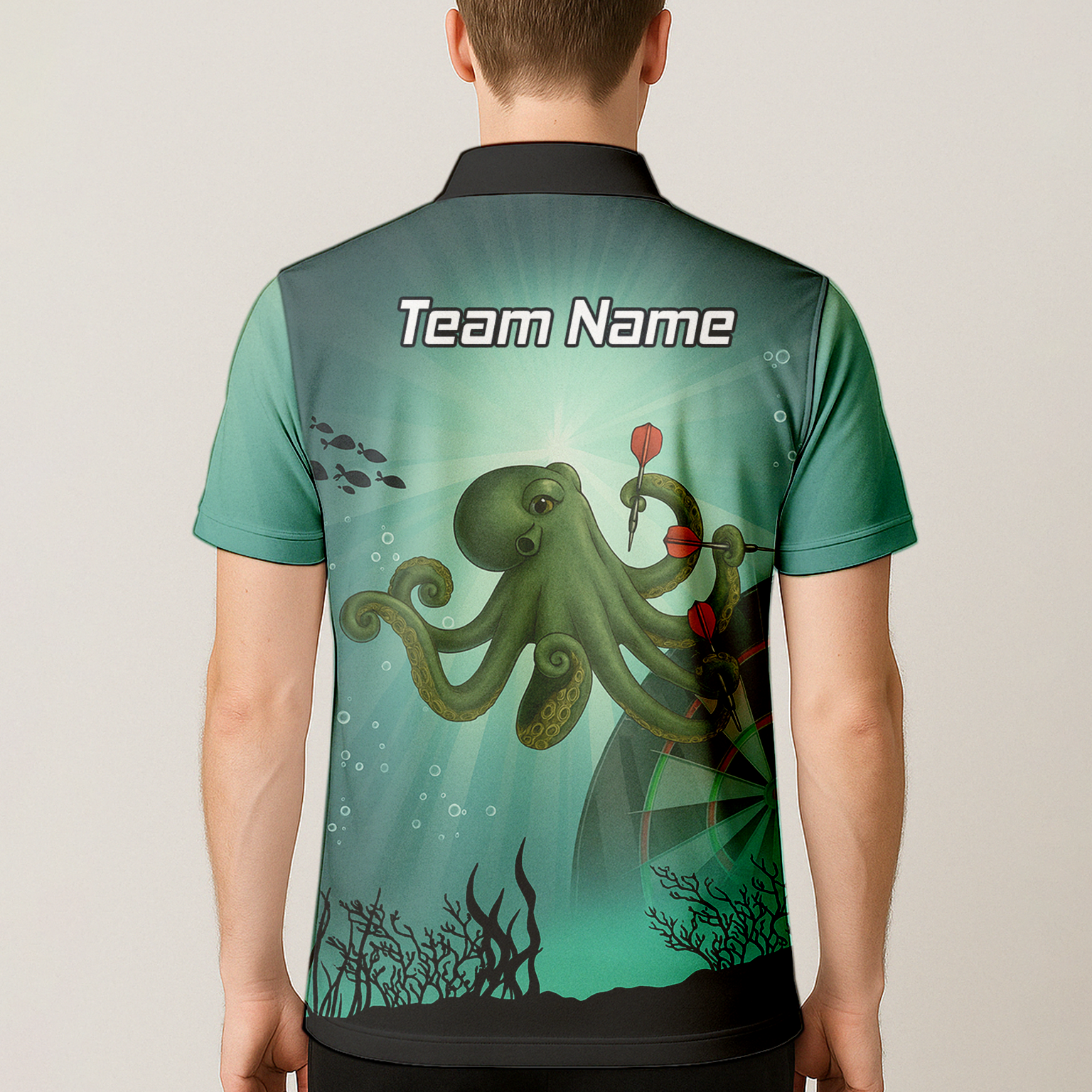 Personalised Octopus Dart Shirt Men, Custom Name Team Polo Jersey Teal Green Underwater A3130 additional image 5