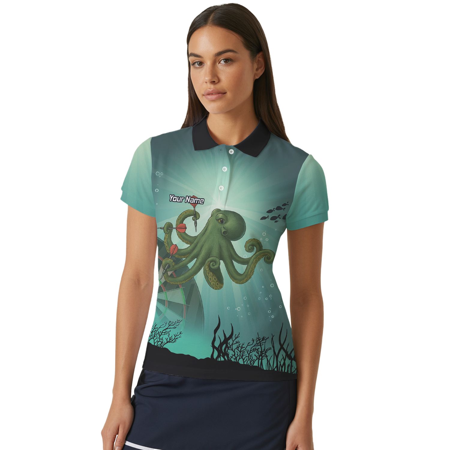 Personalised Octopus Dart Shirt Men, Custom Name Team Polo Jersey Teal Green Underwater A3130 additional image 4