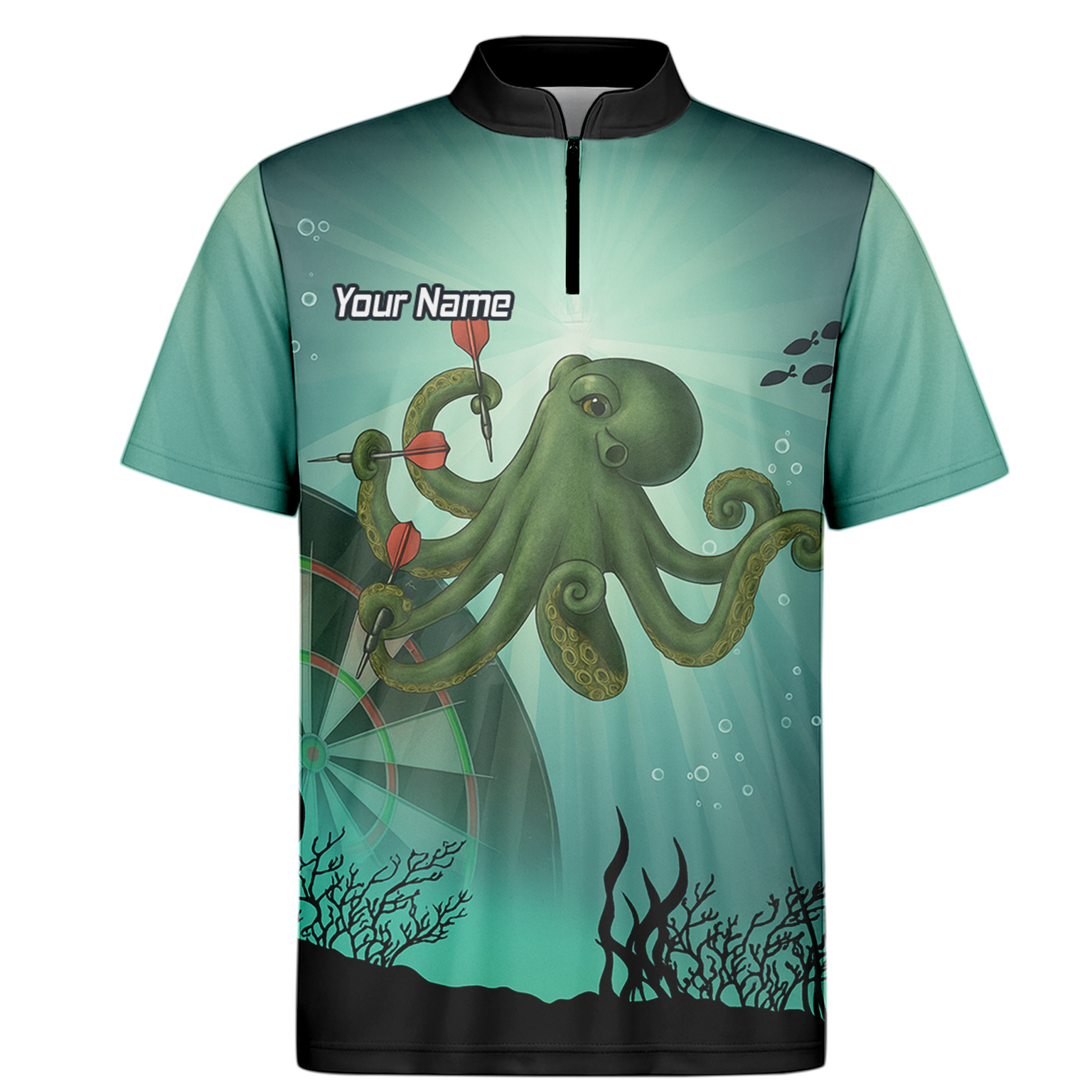 Personalised Octopus Dart Shirt Men, Custom Name Team Polo Jersey Teal Green Underwater A3130 additional image 6
