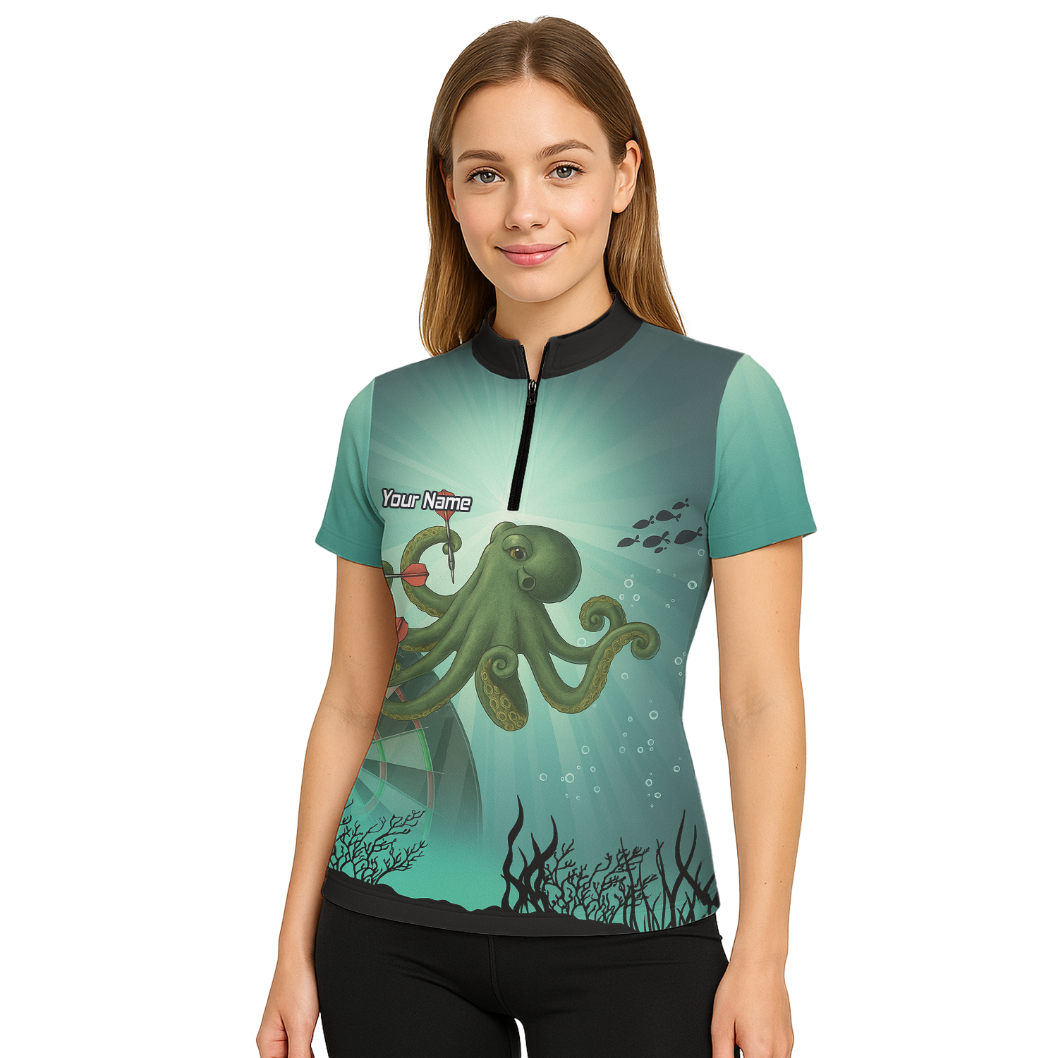 Personalised Octopus Dart Shirt Men, Custom Name Team Polo Jersey Teal Green Underwater A3130 additional image 5