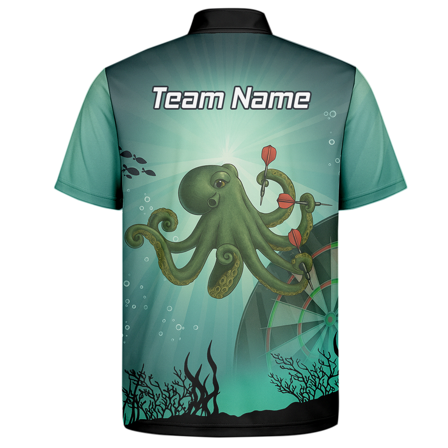 Personalised Octopus Dart Shirt Men, Custom Name Team Polo Jersey Teal Green Underwater A3130 additional image 7
