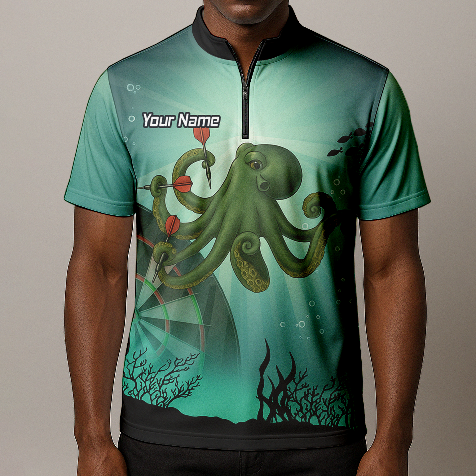 Personalised Octopus Dart Shirt Men, Custom Name Team Polo Jersey Teal Green Underwater A3130 additional image 8