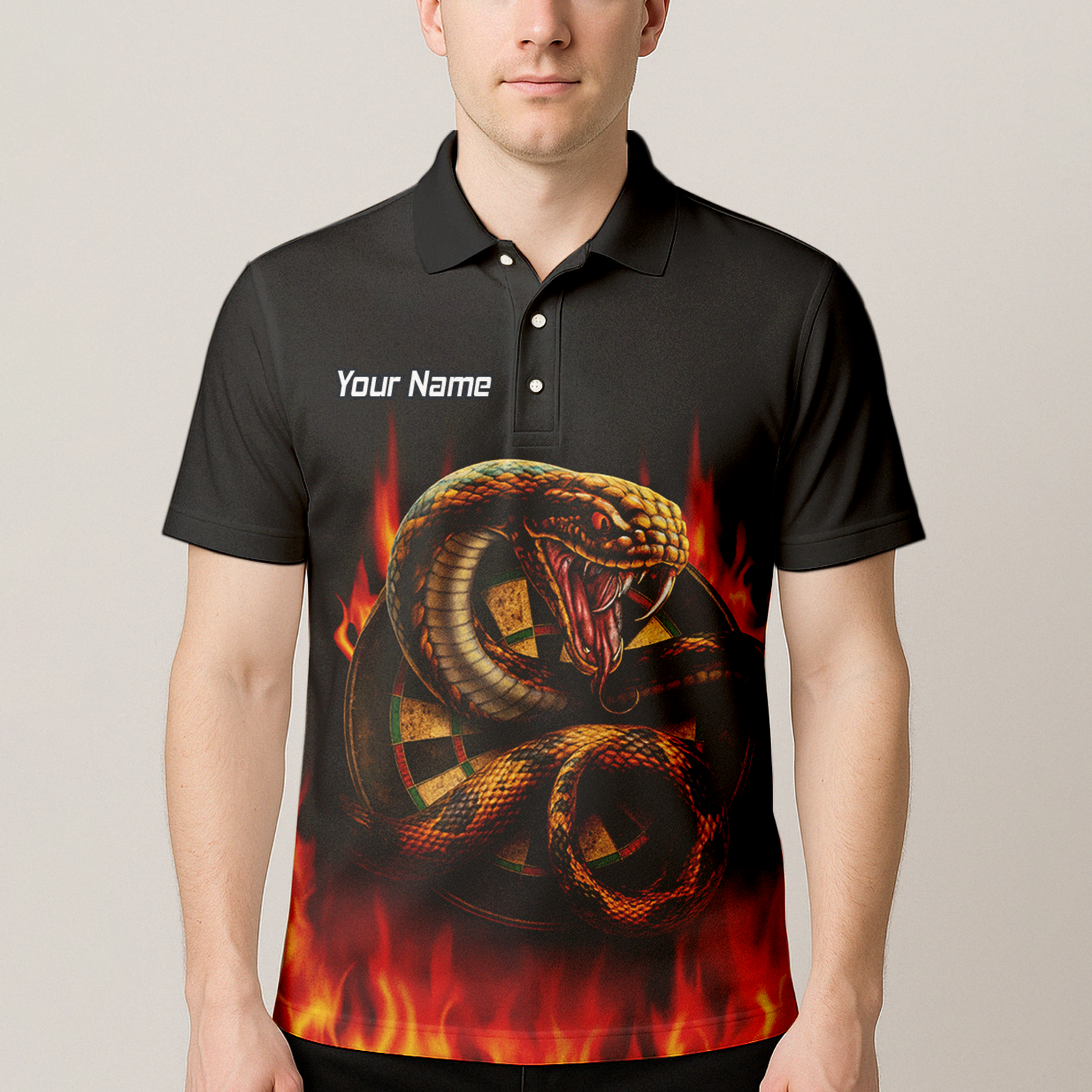 Personalised Cobra Snake Fire Darts Polo Shirt Black Red For Men G4939 additional image 4
