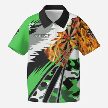 Kid Personalised Green Fire Kid's Dart Polo Shirt T1196