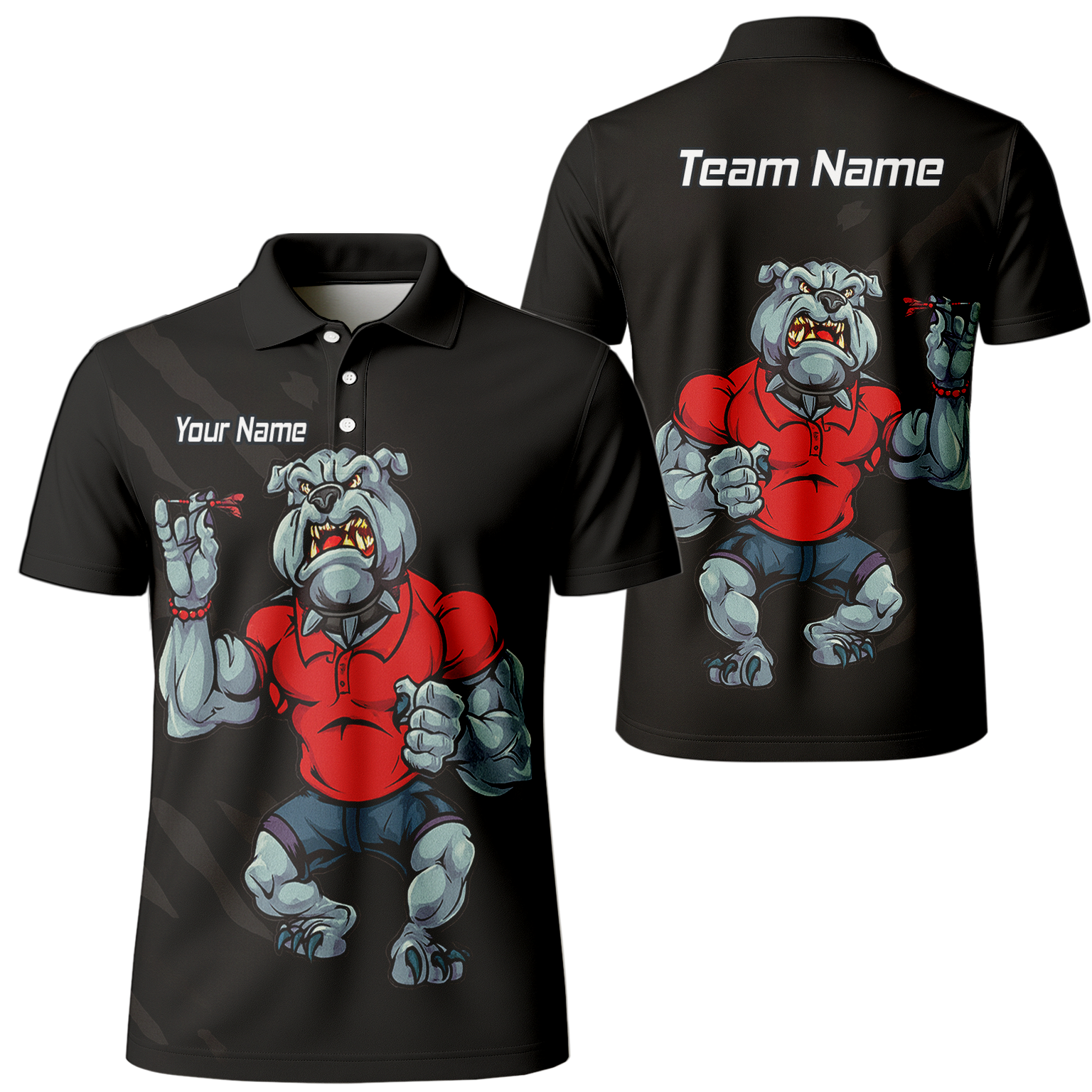 Personalised Bulldog Dart Polo Shirt Black Red For Men K7530 main image - polo No