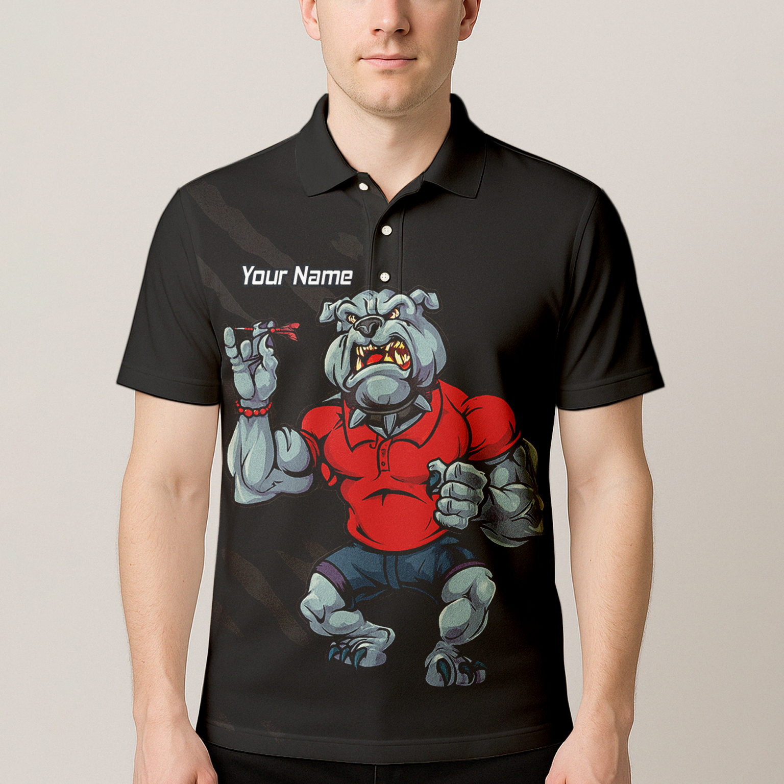 Personalised Bulldog Dart Polo Shirt Black Red For Men K7530 additional image 4