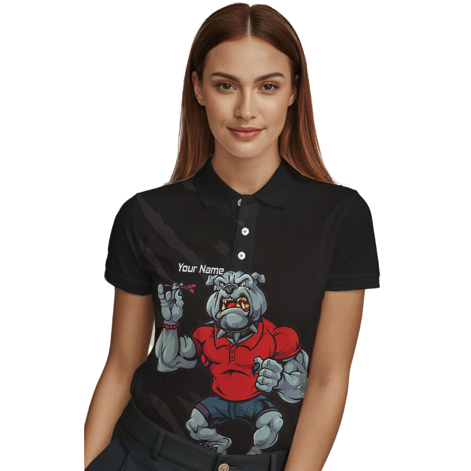 Personalised Bulldog Dart Polo Shirt Black Red For Men K7530 additional image 3