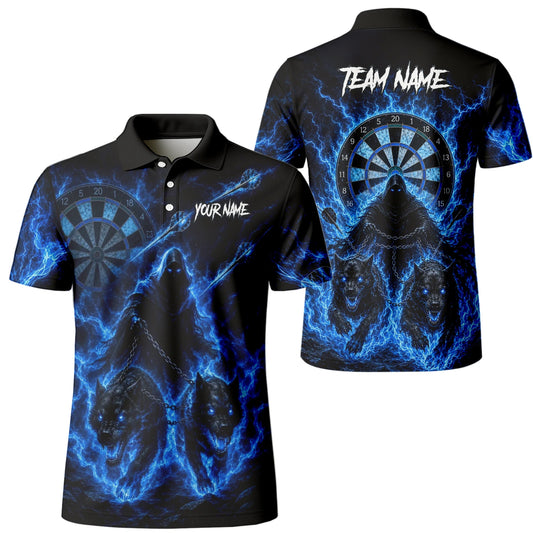 Personalised Black & Blue Grim Reaper and Wolves Darts Shirt For Men X871