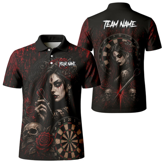 Personalised Black & Red Gothic Woman Skull Darts Shirt For Men W035