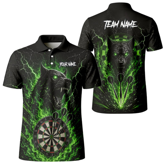 Personalised Black & Green Wolf Dartboard Darts Shirt For Men F303