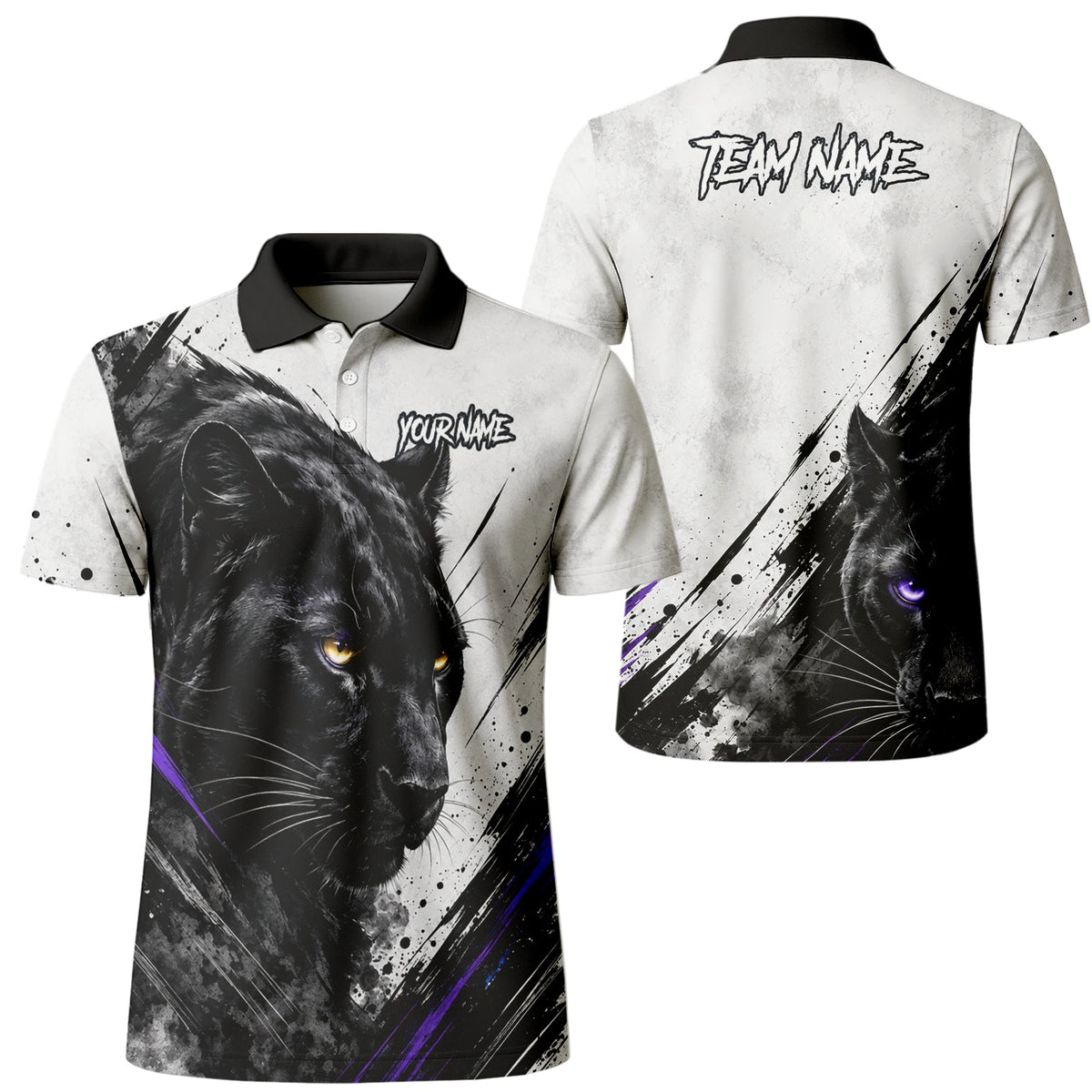 Personalised White Black Purple Panther Darts Shirt For Men W442