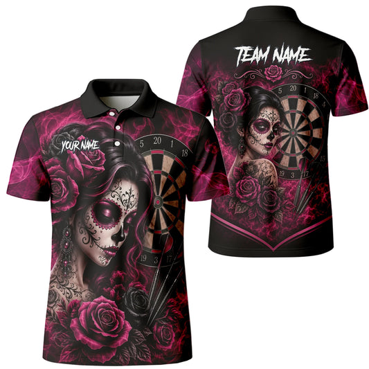 Personalised Black & Pink Sugar Skull Roses Darts Shirt For Men Z109