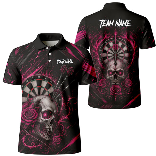 Personalised Black & Pink Skull and Roses Darts Shirt For Men V308