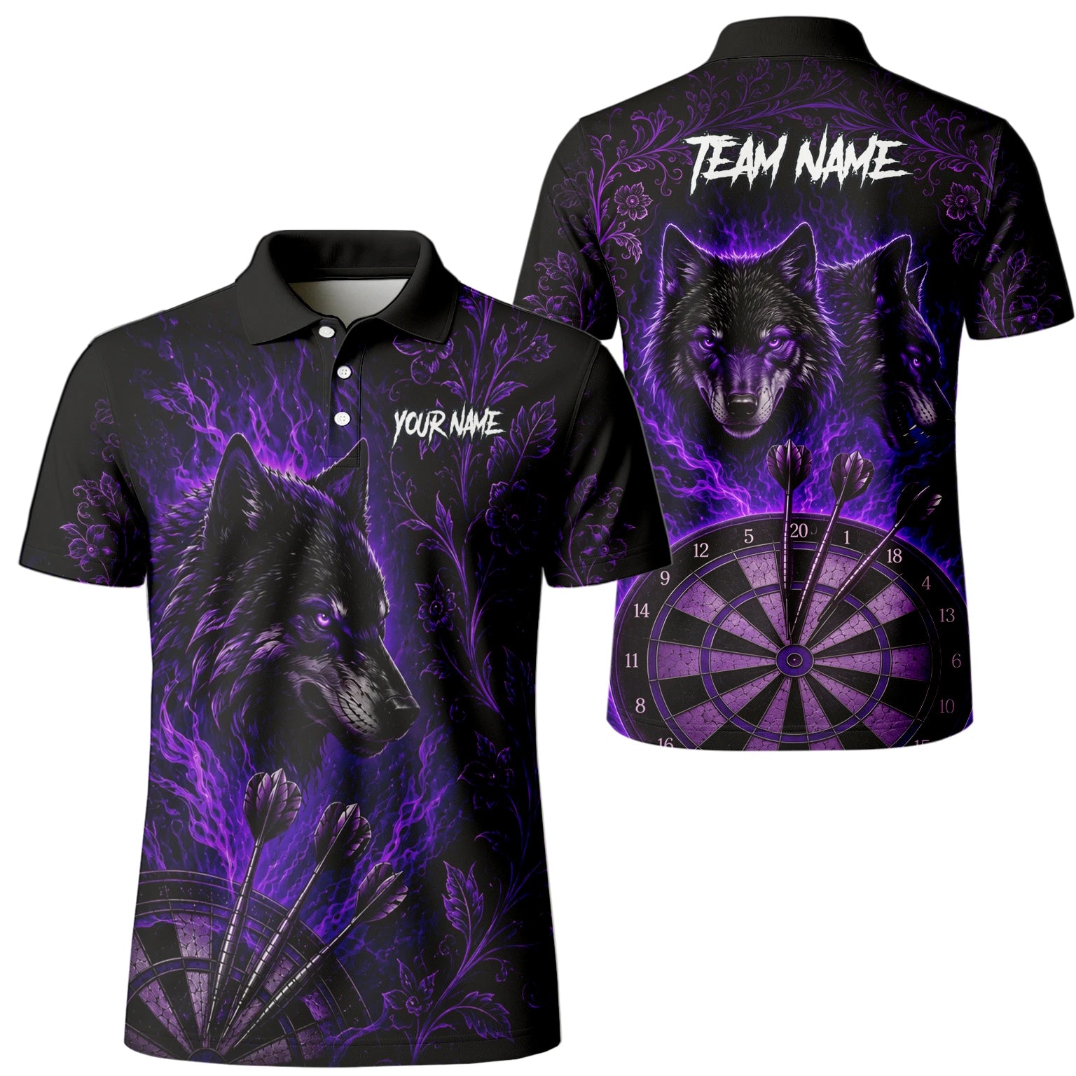 Personalised Black & Purple Wolf Dartboard Darts Shirt For Men J133