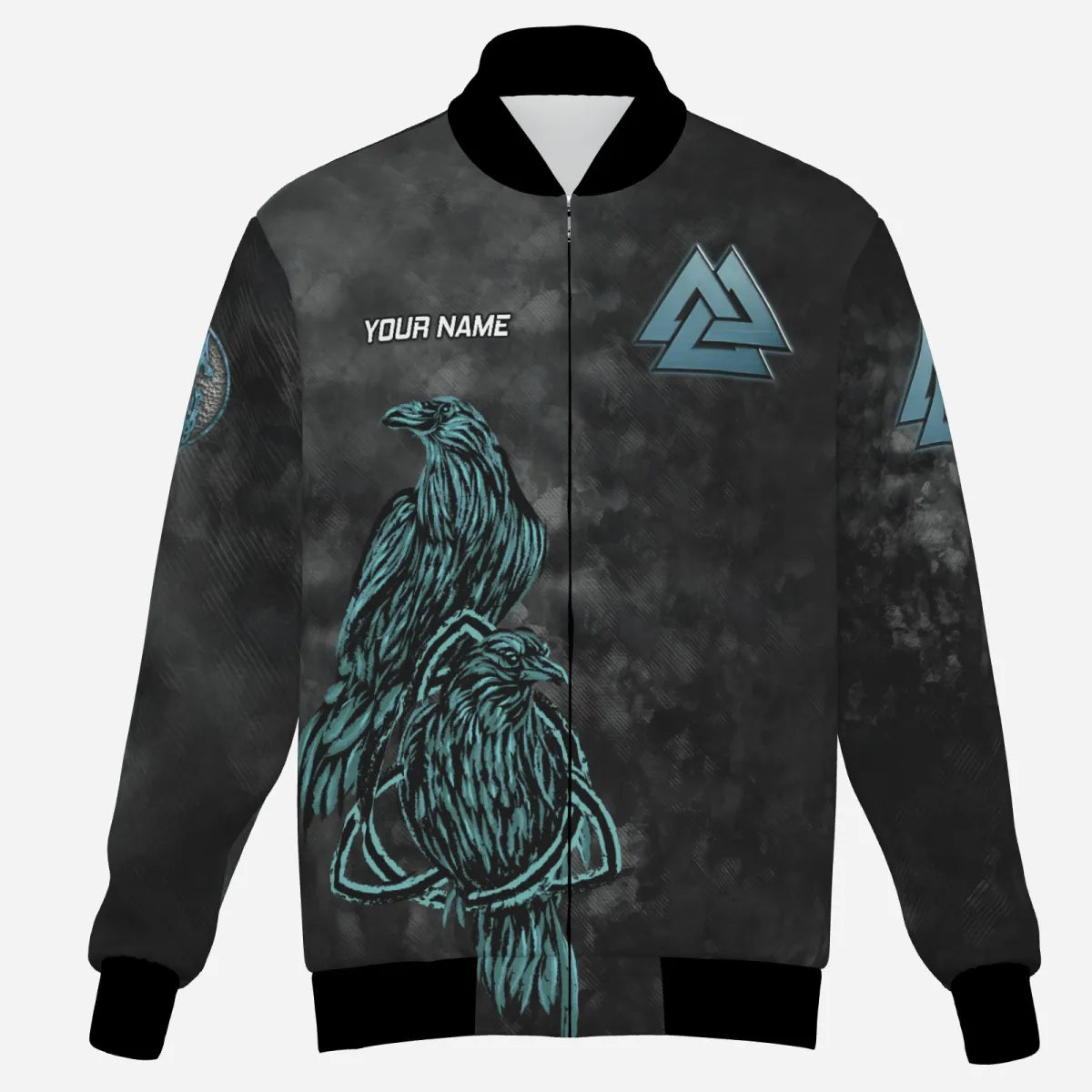 Personalised Viking Raven Dart Jersey Full Zipper For Men Custom Norse Valknut Shirt Teal Black Grey VK3238