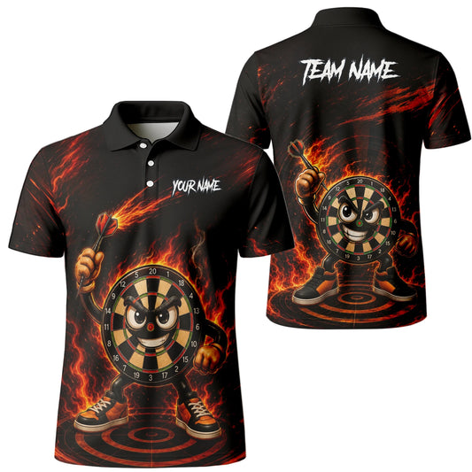 Personalised Black & Red Fiery Dartboard Character Darts Shirt For Men W224