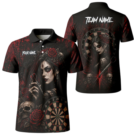 Personalised Black & Red Gothic Woman Skull Darts Shirt For Men W035