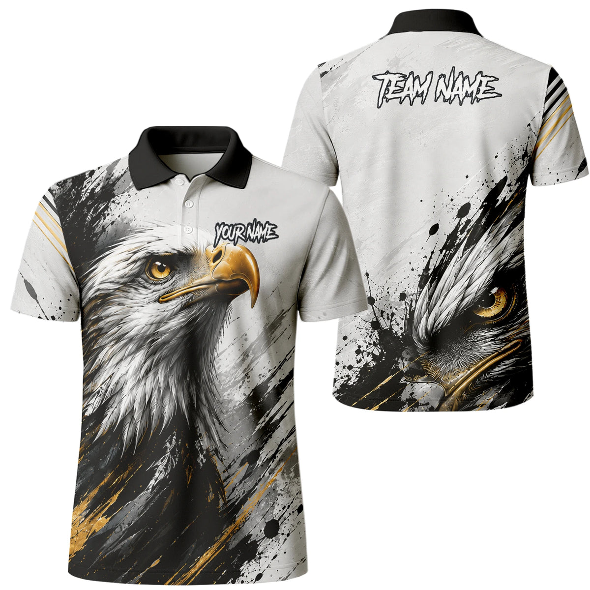 Personalised White Black Gold Bald Eagle Darts Shirt For Men S805