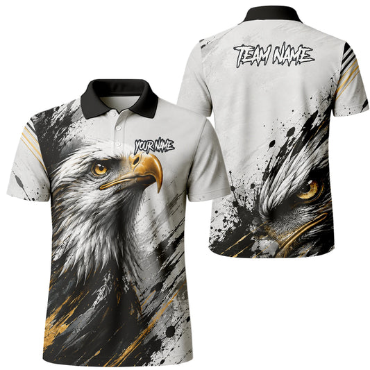 Personalised White Black Gold Bald Eagle Darts Shirt For Men S805