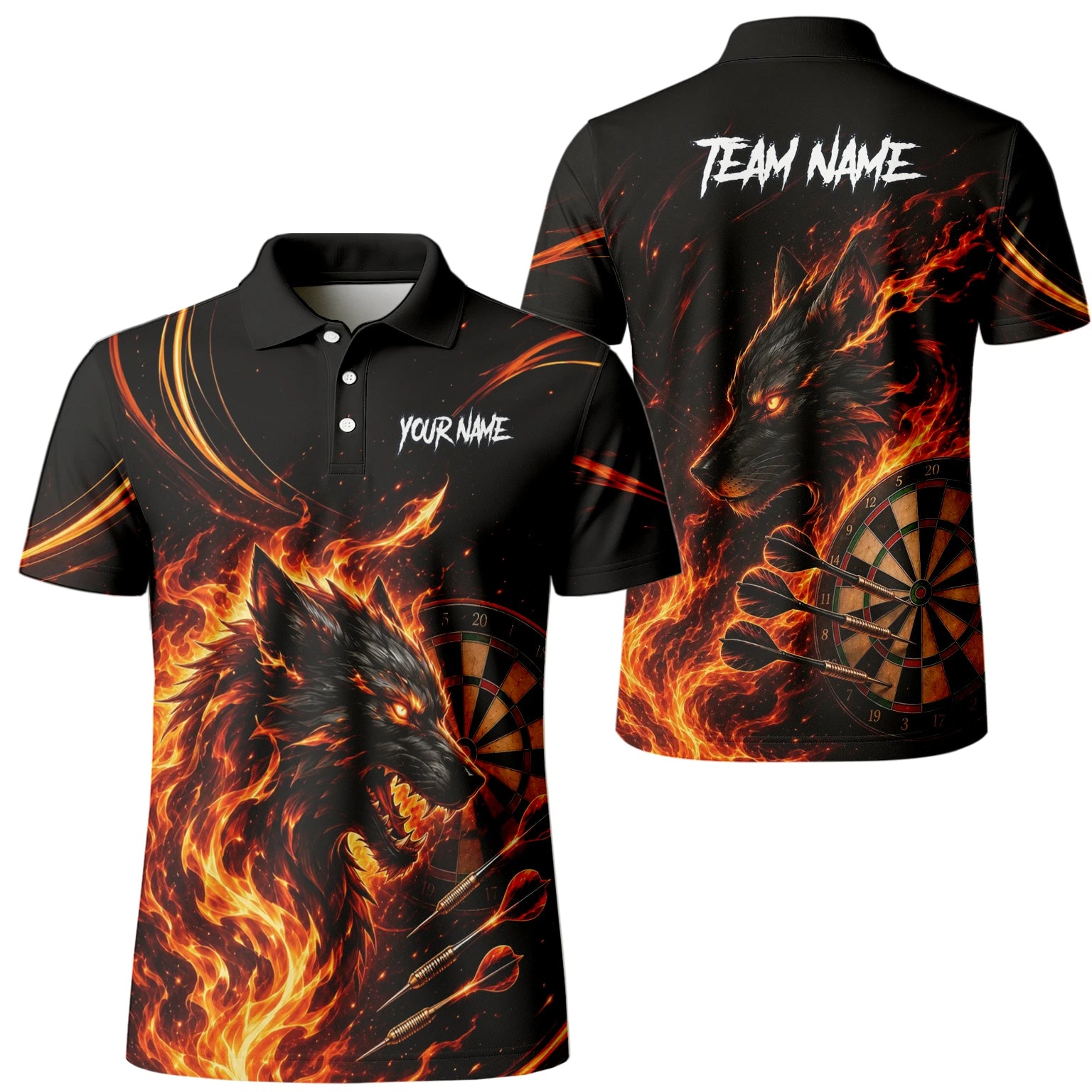 Personalised Flaming Wolf Darts Polo Shirt For Men W521