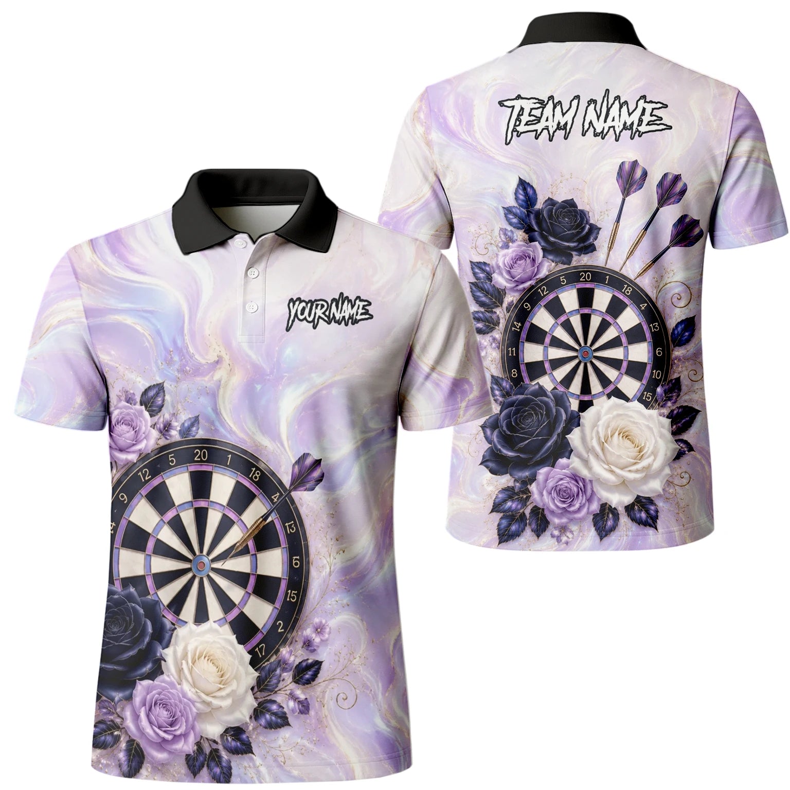 Personalised Purple Marble Rose Darts Polo Shirt For Men S206