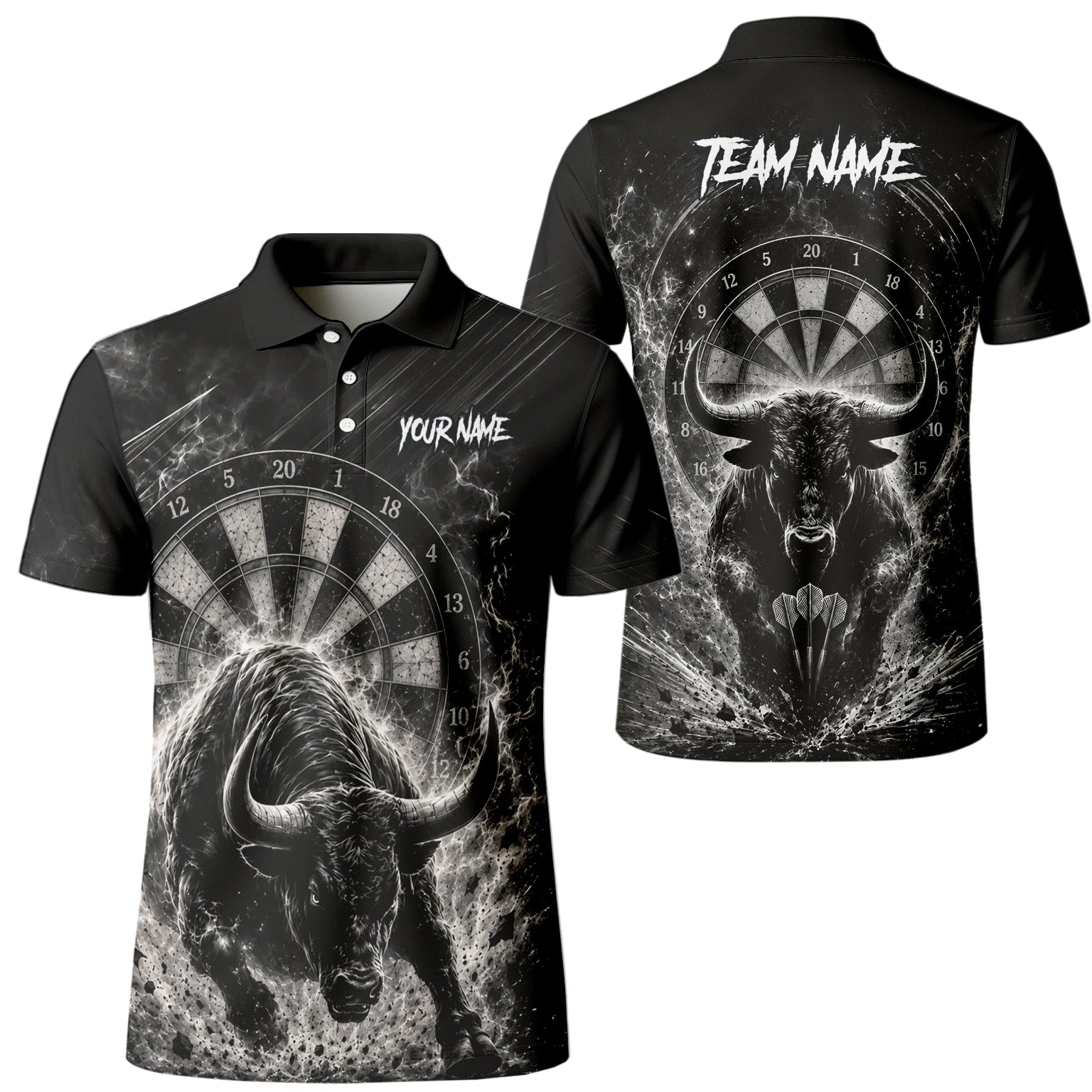 Personalised Black & White Bull Head Darts Shirt For Men V420