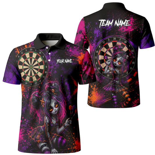 Personalised Black Purple Pink & Orange Gothic Darts Shirt For Men Z641