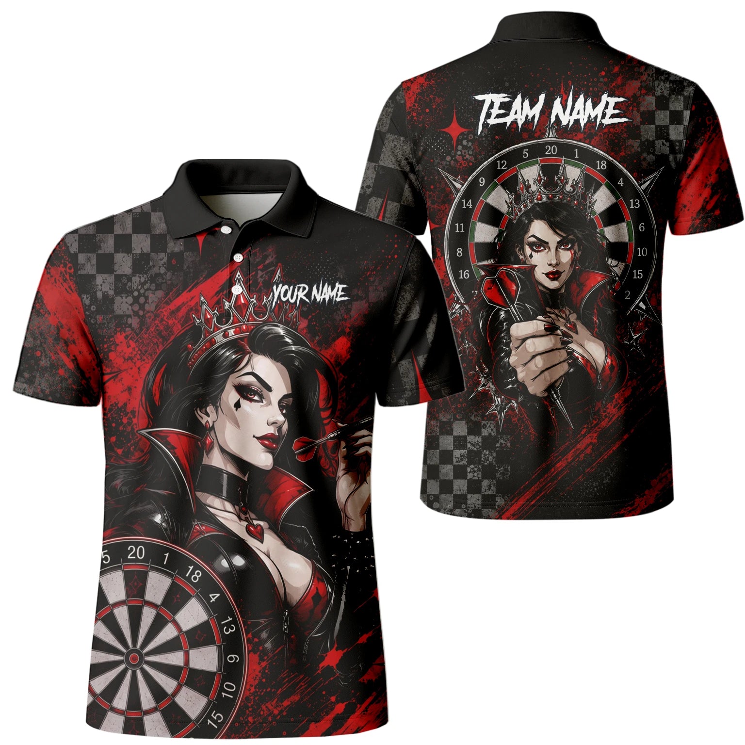 Personalised Black & Red Queen of Hearts Darts Shirt For Men R803