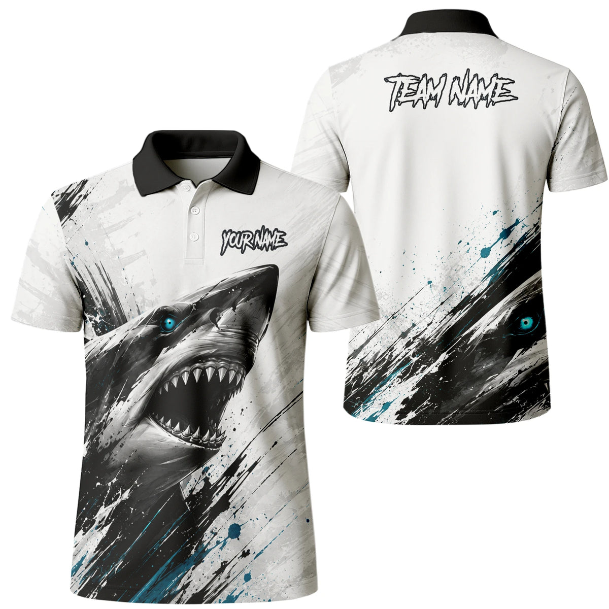 Personalised White Black Teal Shark Darts Shirt For Men D067