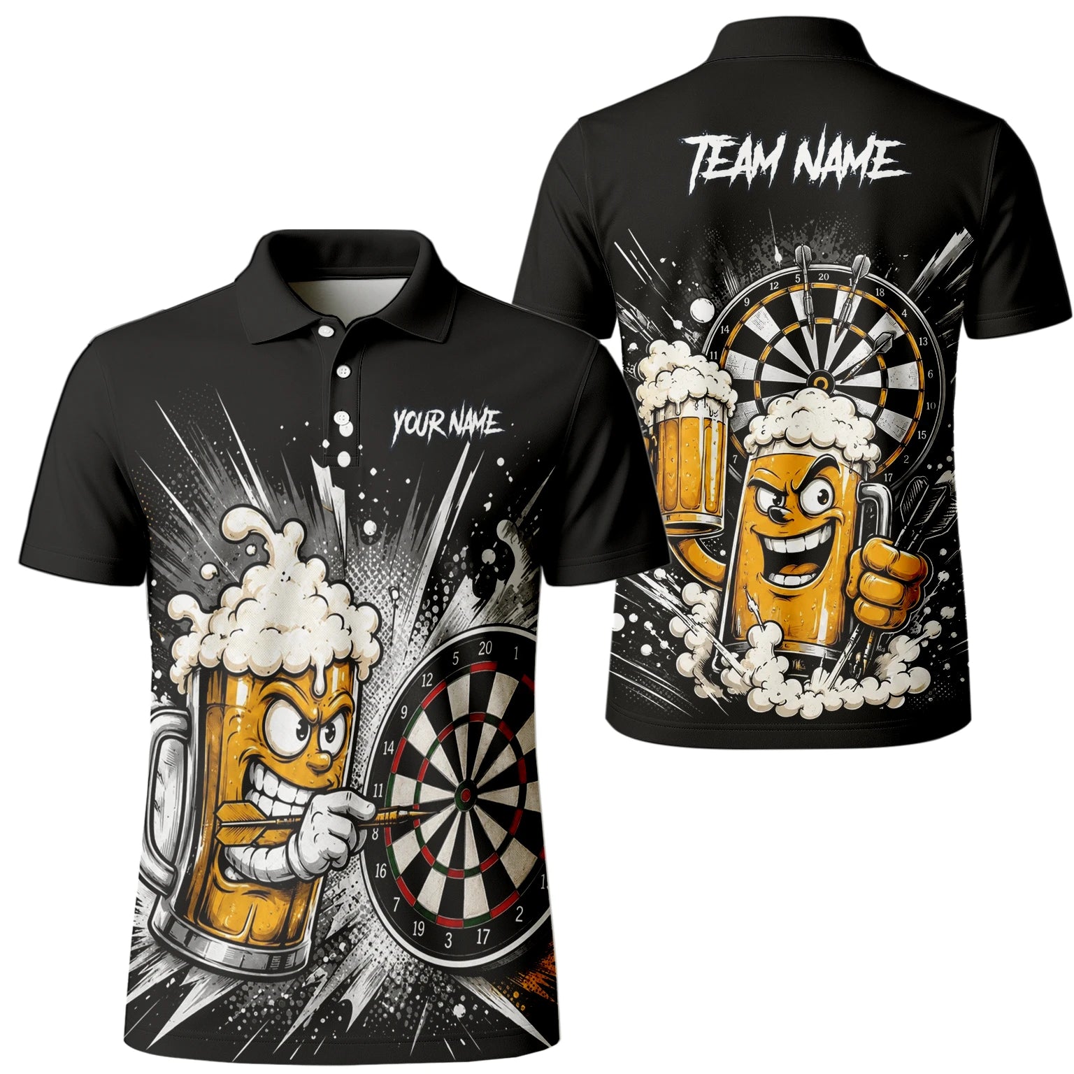 Personalised Beer Mug Darts Polo Shirt For Men S555