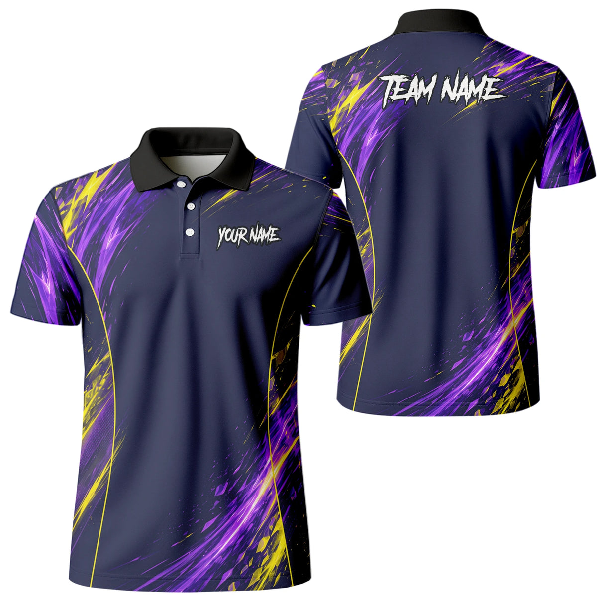 Personalised Navy Purple Yellow Abstract Darts Shirt For Men D517