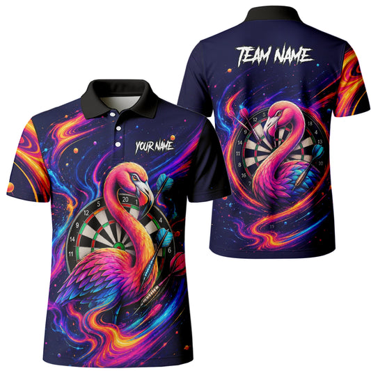 Personalised Neon Flamingo Galaxy Darts Polo Shirt For Men D064