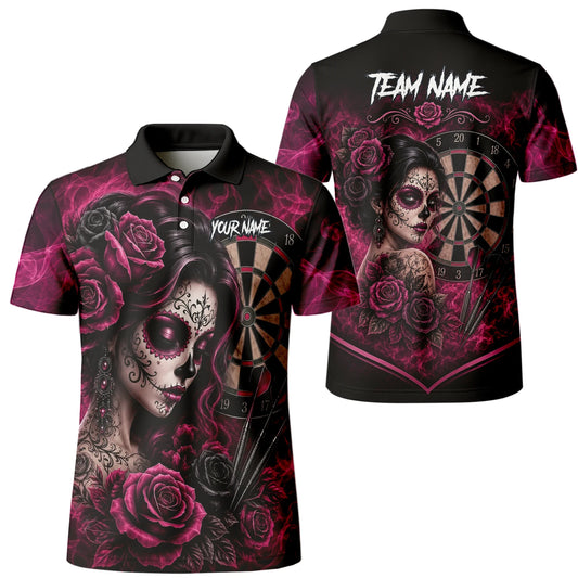 Personalised Black & Pink Sugar Skull Roses Darts Shirt For Men Z109