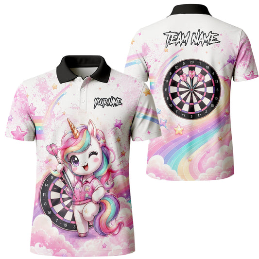 Personalised Pink & White Rainbow Unicorn Darts Shirt For Men F188