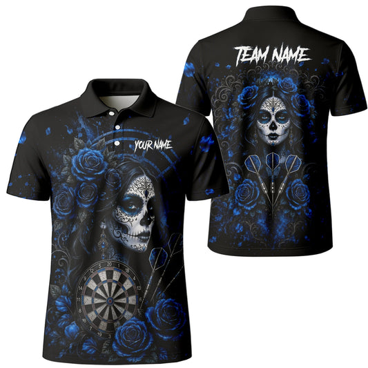 Personalised Black & Blue Sugar Skull Roses Darts Shirt For Men I884