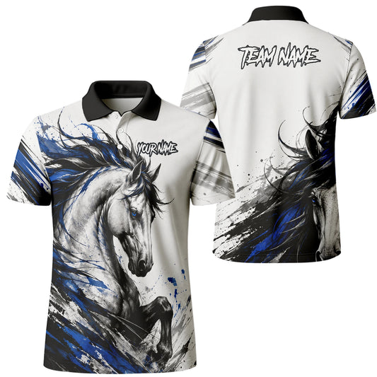 Personalised White Black Blue Rearing Horse Darts Shirt For Men O686