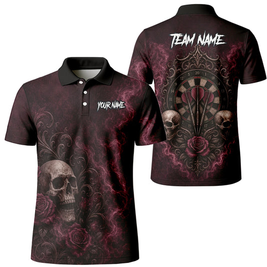 Personalised Burgundy & Black Skull Rose Darts Shirt For Men U786