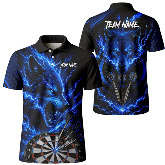 Personalised Black & Blue Wolf Lightning Darts Shirt For Men Y375