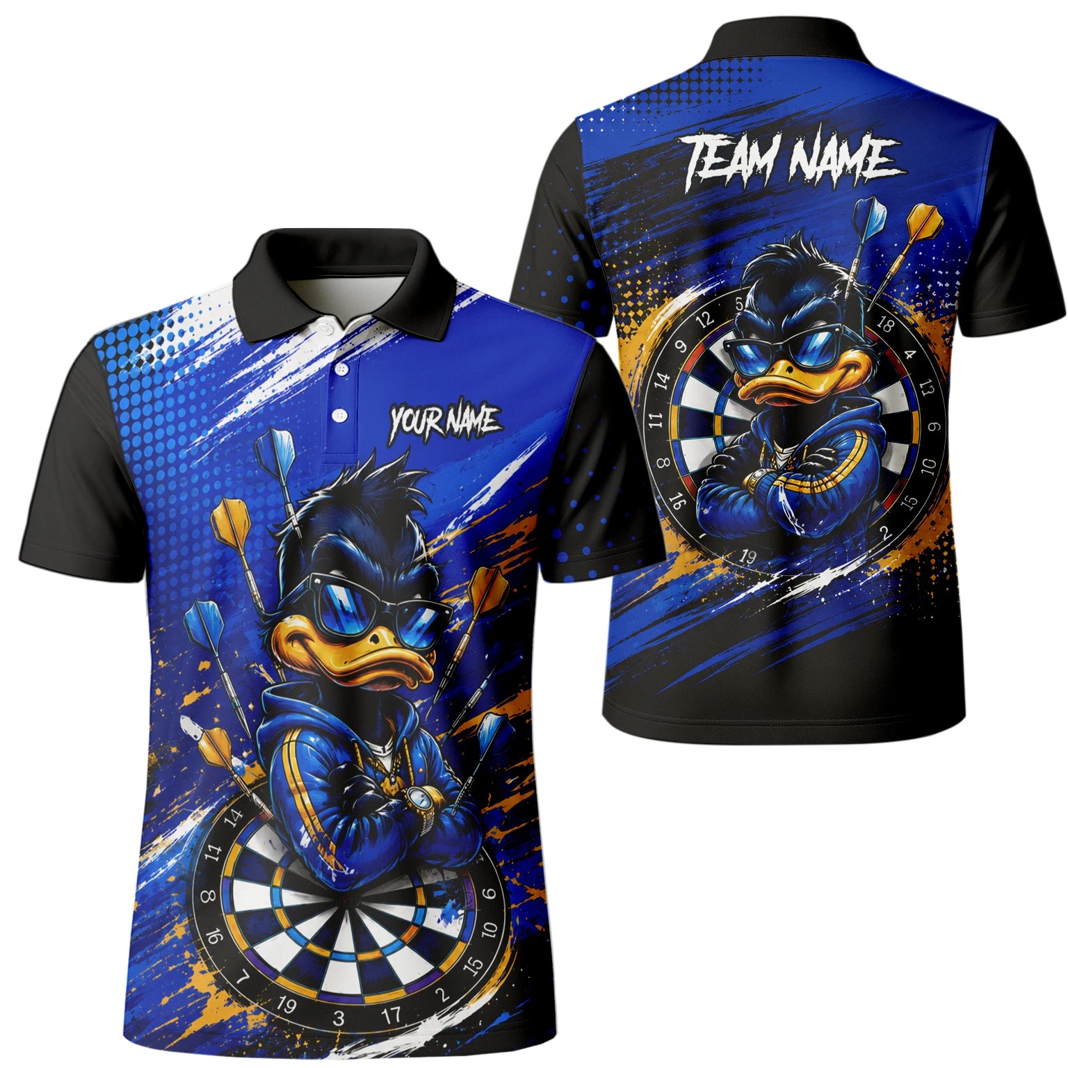 Personalised Blue & Gold Cool Duck Darts Polo Shirt For Men L859