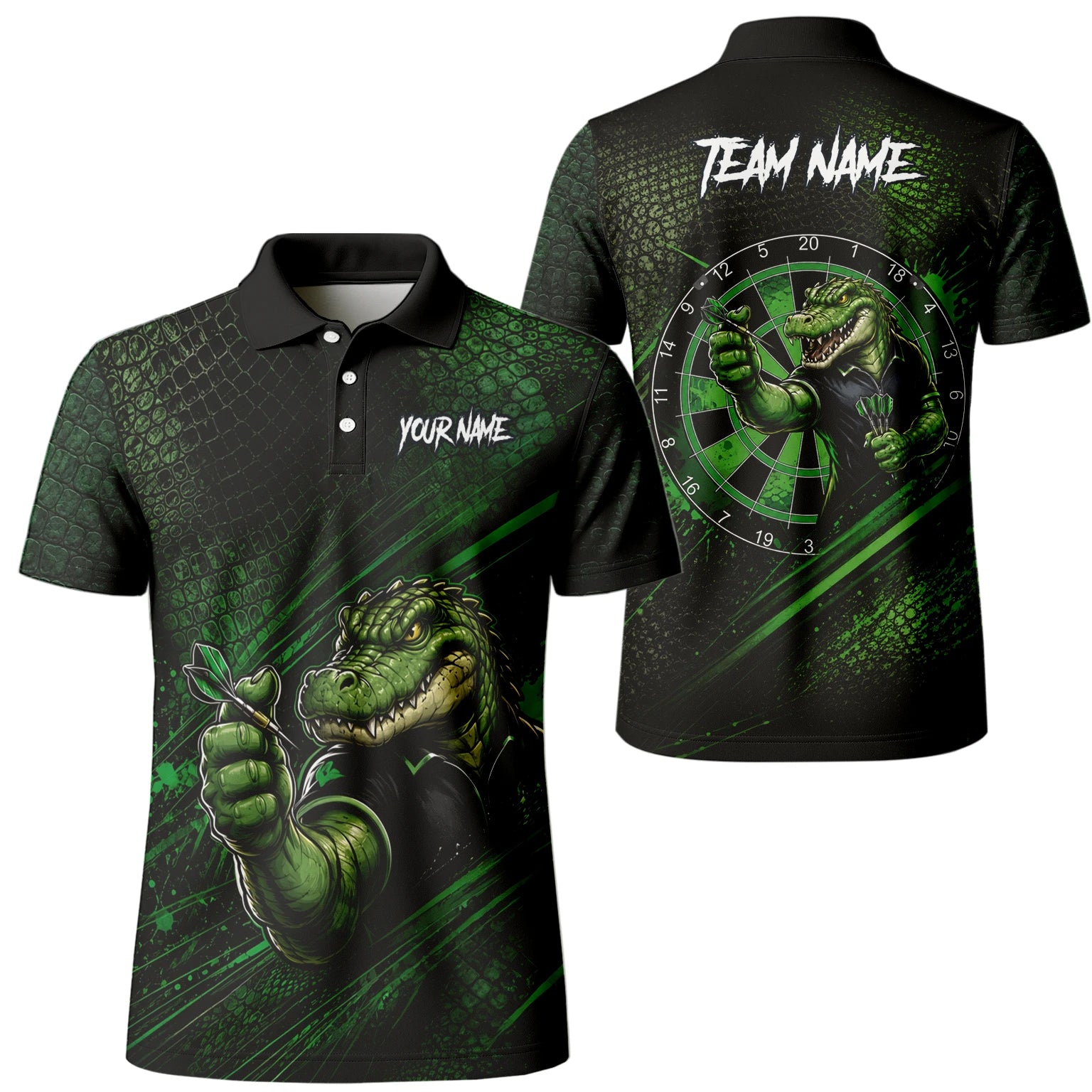 Personalised Black & Green Crocodile Darts Player Shirt For Men I987