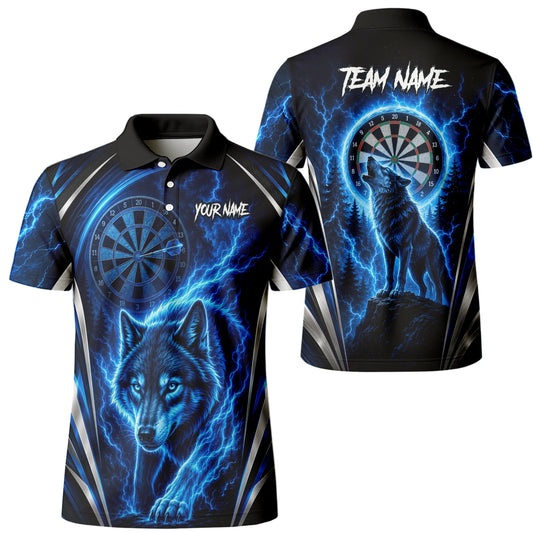 Personalised Black & Blue Wolf Lightning Darts Shirt For Men X929