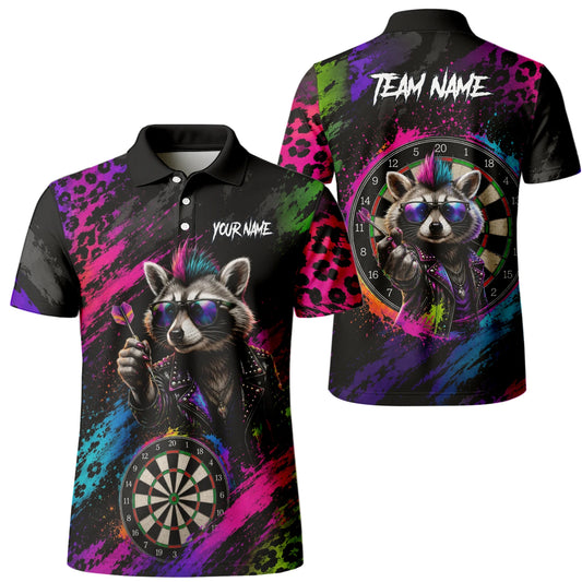 Personalised Black Multicolour Punk Raccoon Dartboard Darts Shirt For Men E164