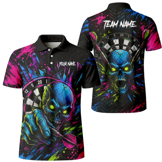 Personalised Neon Blue Green & Pink Skull Dartboard Darts Shirt For Men S232