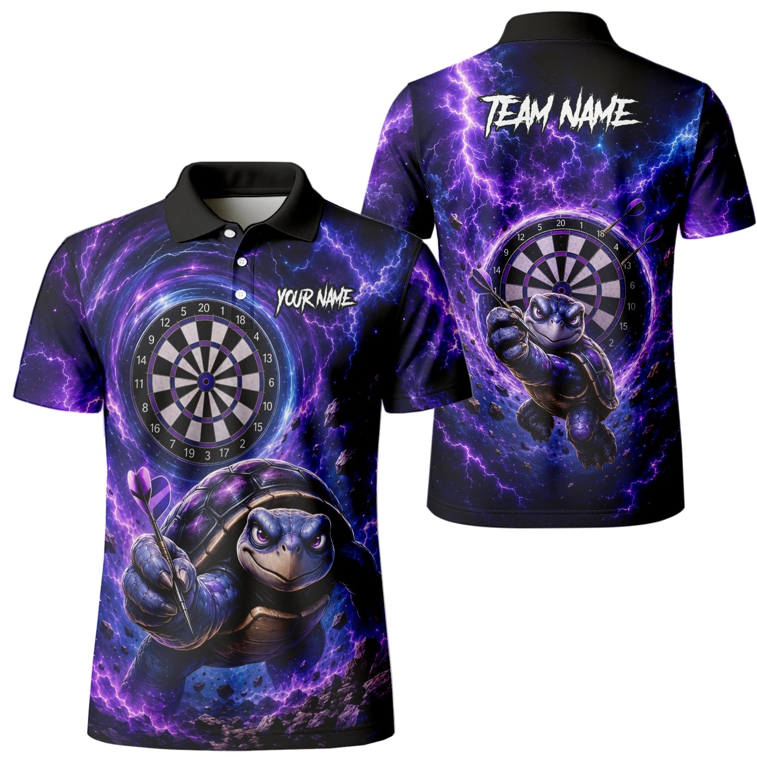Personalised Purple & Black Turtle Playing Darts Shirt For Men F796