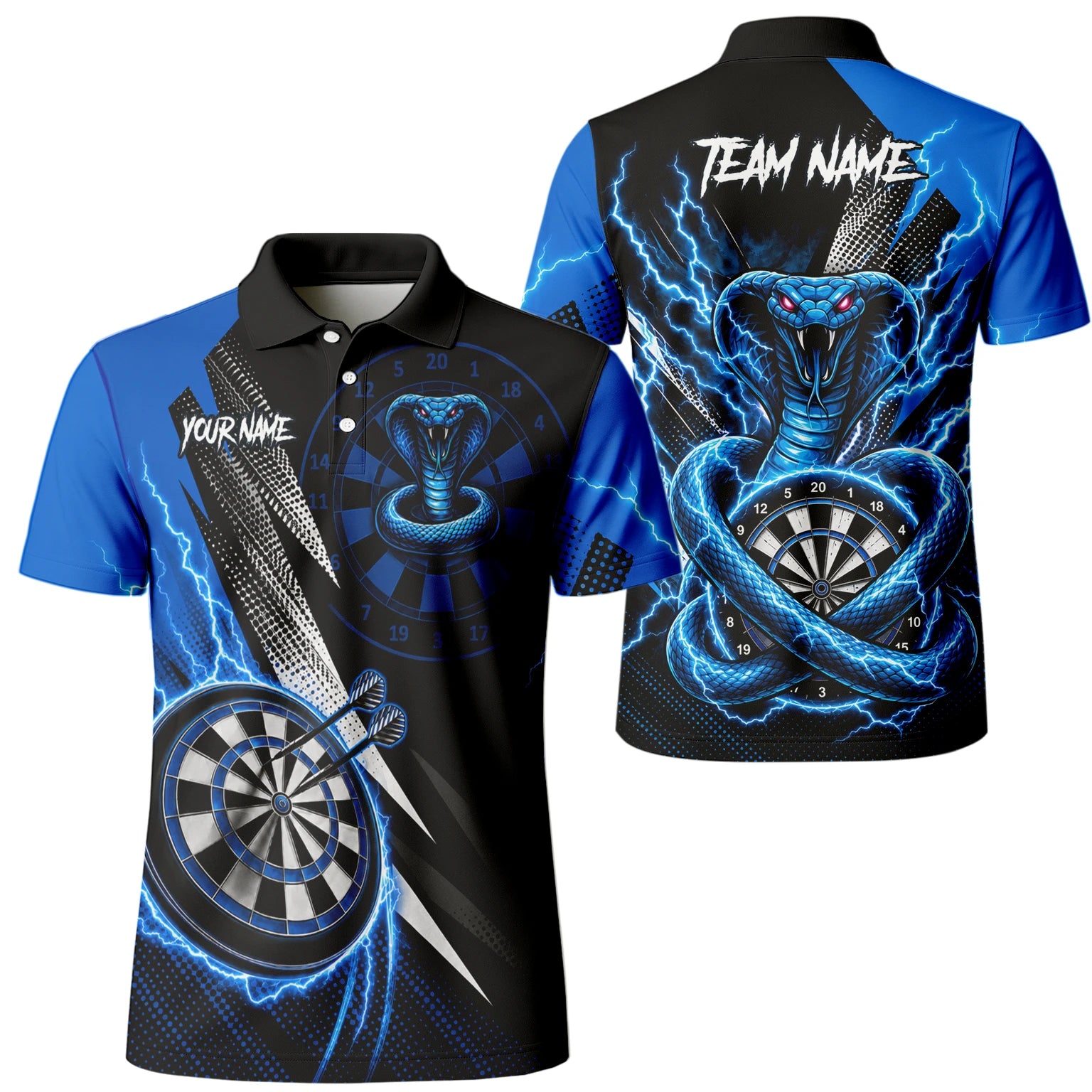Personalised Blue Lightning Cobra Darts Polo Shirt For Men S015