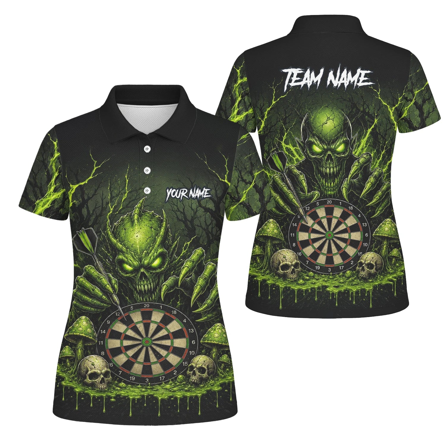 Personalised Black Green Monster Skull Dartboard Darts Shirt For Women A277