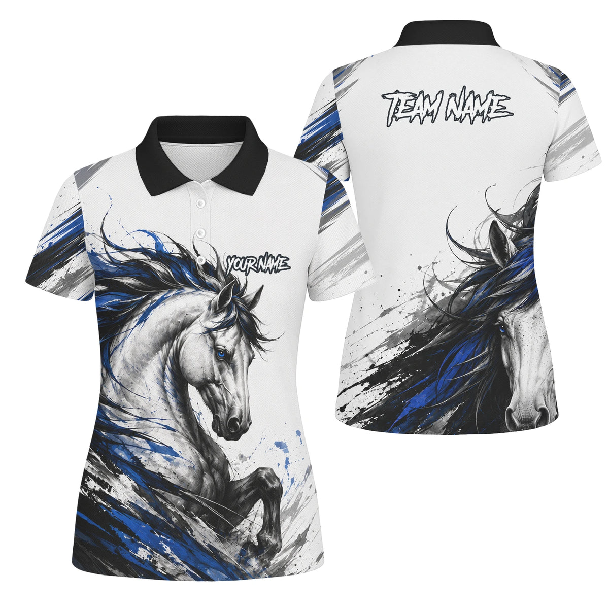 Personalised White Black Blue Rearing Horse Darts Shirt For Women O686