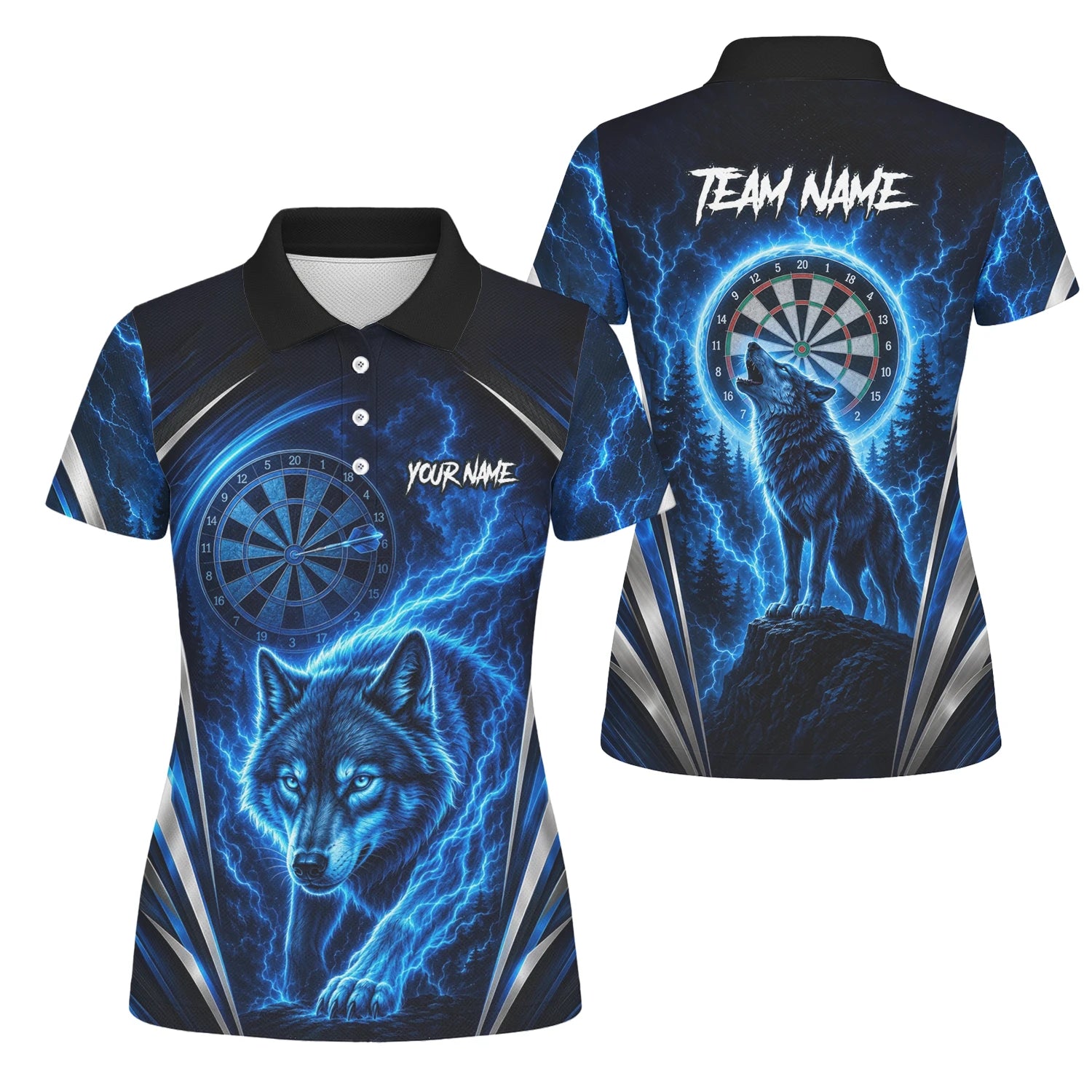 Personalised Black & Blue Wolf Lightning Darts Shirt For Women X929