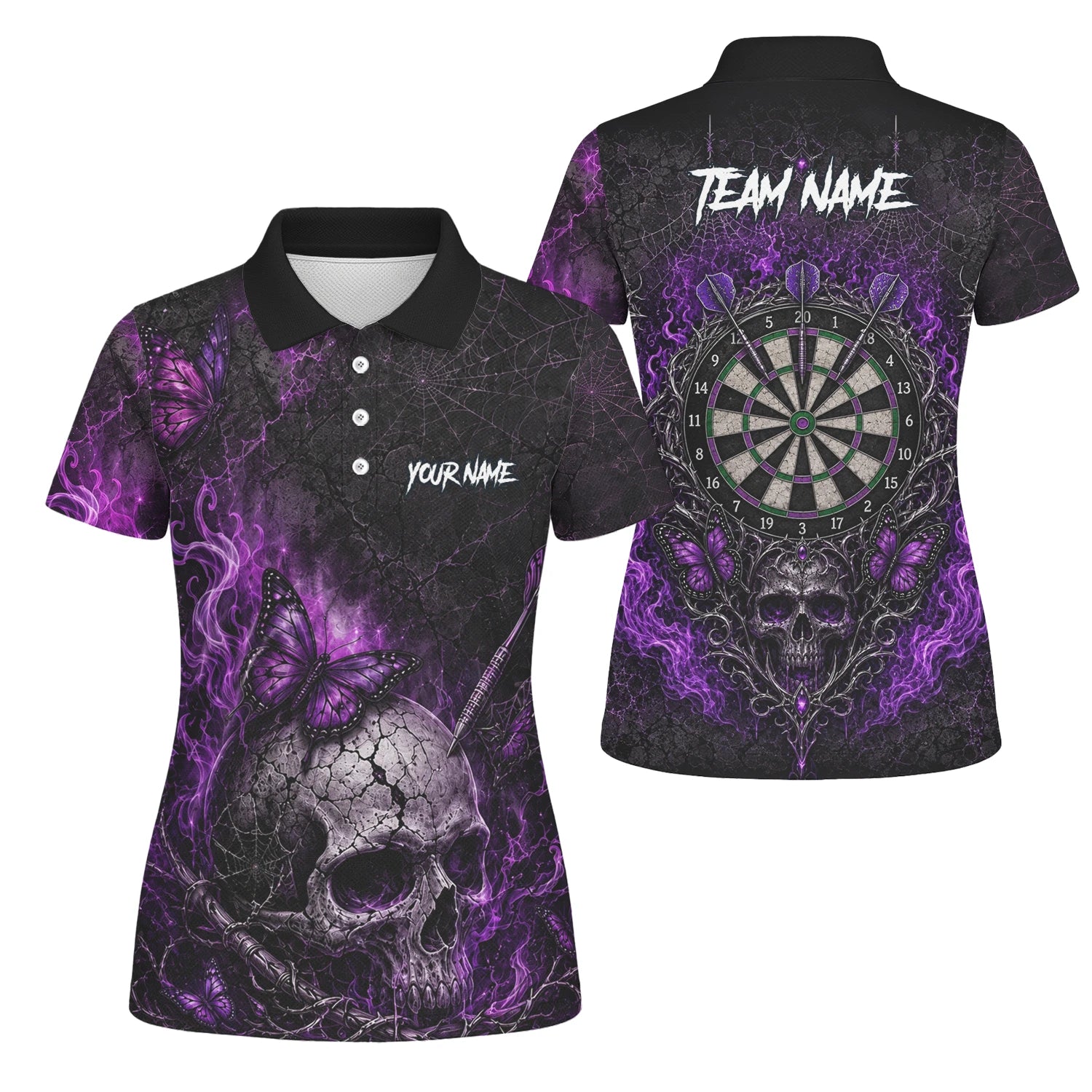 Personalised Black & Purple Skull Butterfly Darts Shirt For Women Q241