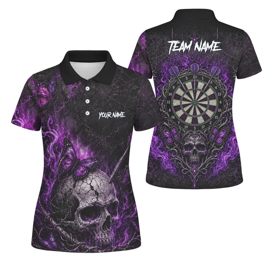 Personalised Black & Purple Skull Butterfly Darts Shirt For Women Q241
